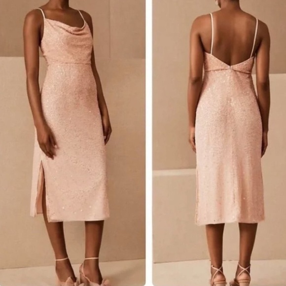 NWOT Anthropologie Forever That Girl Dunne Beaded Midi Dress Blush Pink Size 14 - Picture 1 of 9